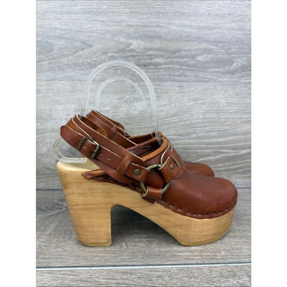 No. 6 Hugo Women’s Sz EU 37 Bourbon Leather Harness Slingback Platform Clogs